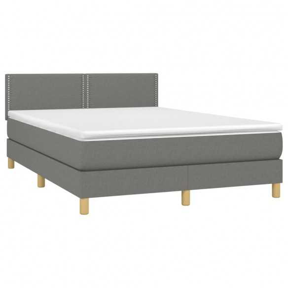 cadre de lit avec matelas Gris foncé 140x200cm Tissu