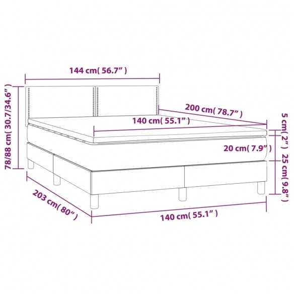 cadre de lit avec matelas Gris foncé 140x200cm Tissu