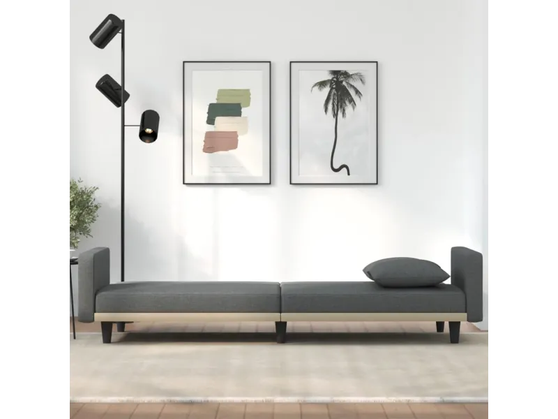 Canapé-lit avec coussins gris foncé tissu