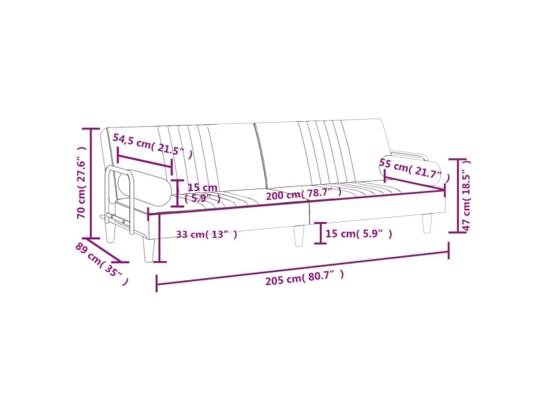 Canapé-lit avec accoudoirs rose velours