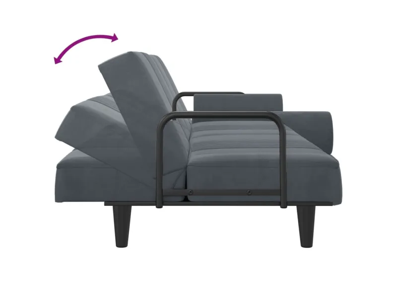 Canapé-lit avec accoudoirs gris foncé velours