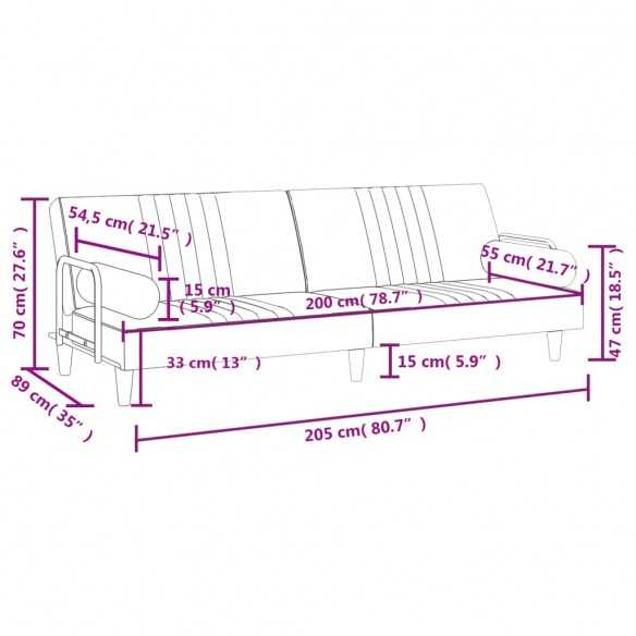 Canapé-lit avec accoudoirs gris foncé velours