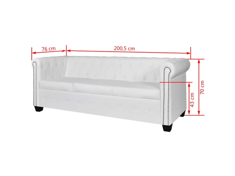 Canapé Chesterfield à 3 places cuir synthétique blanc