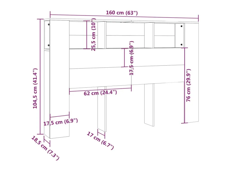 Armoire de tête de lit Gris béton 160x18,5x104,5 cm
