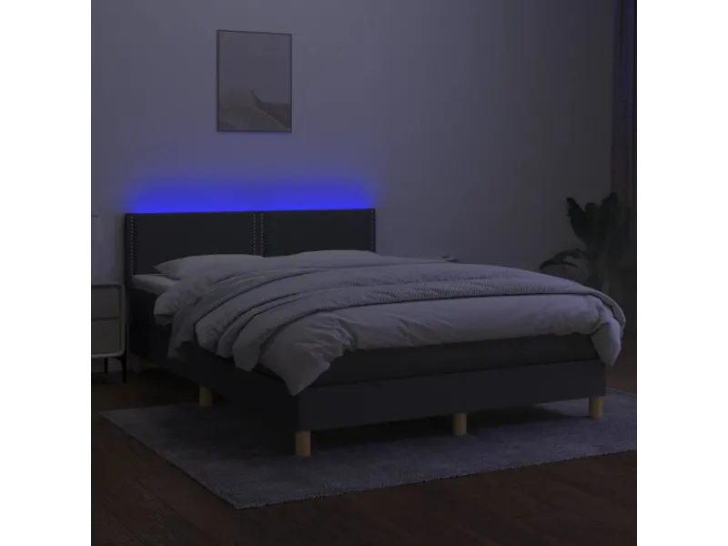 cadre de lit et matelas et LED Gris foncé 140x200 cm