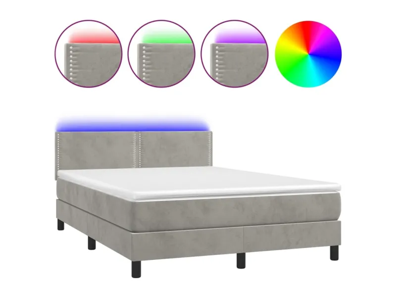 cadre de lit avec matelas LED Gris clair 140x200 cm