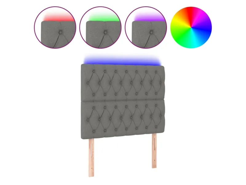 Tête de lit à LED Gris foncé 100x7x118/128 cm Tissu