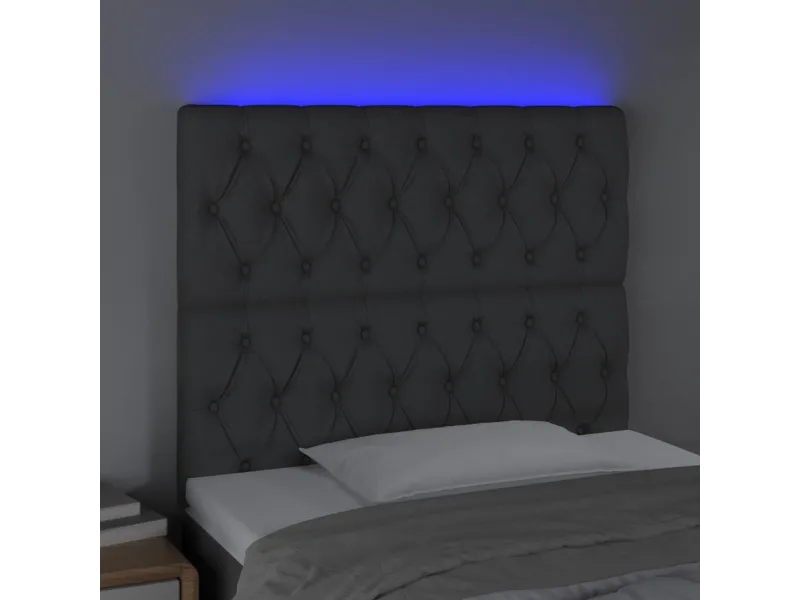Tête de lit à LED Gris foncé 100x7x118/128 cm Tissu