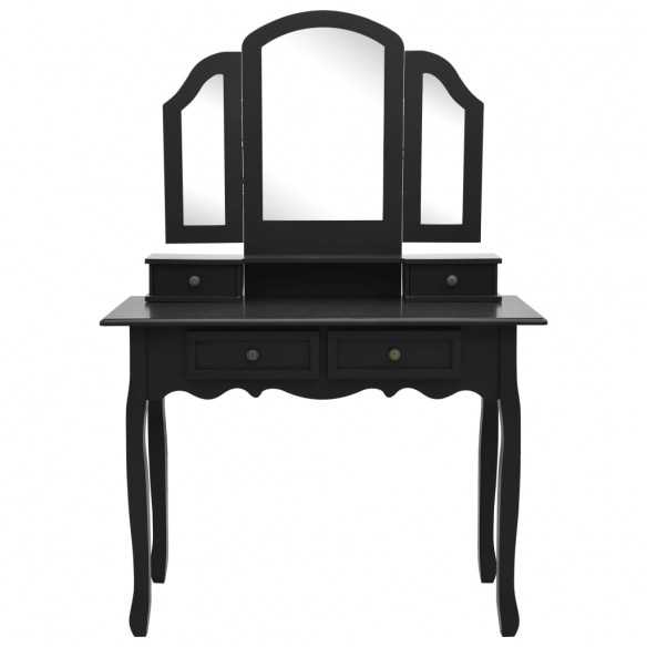 Ensemble de coiffeuse et tabouret Noir 100x40x146 cm Paulownia
