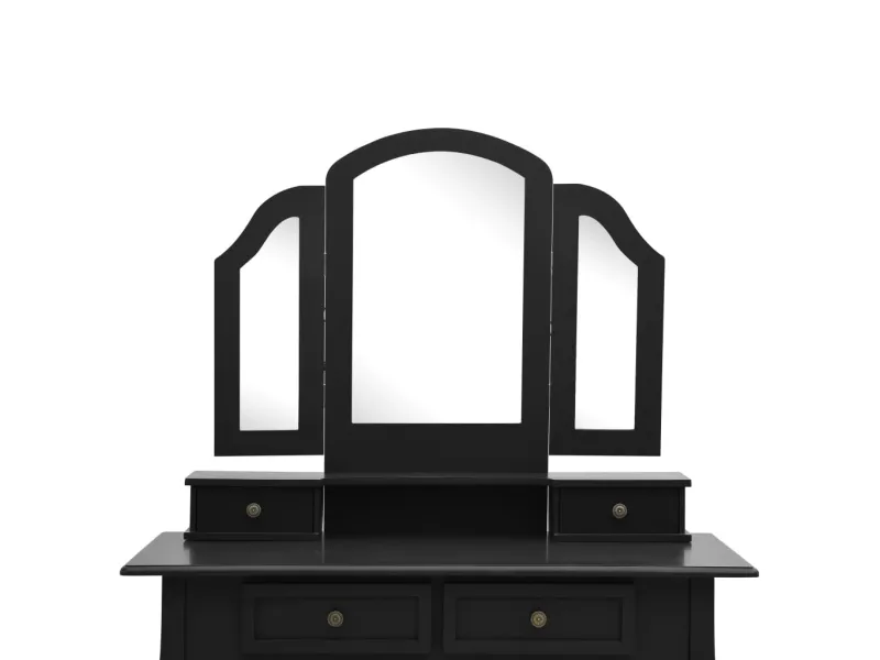 Ensemble de coiffeuse et tabouret Noir 100x40x146 cm Paulownia
