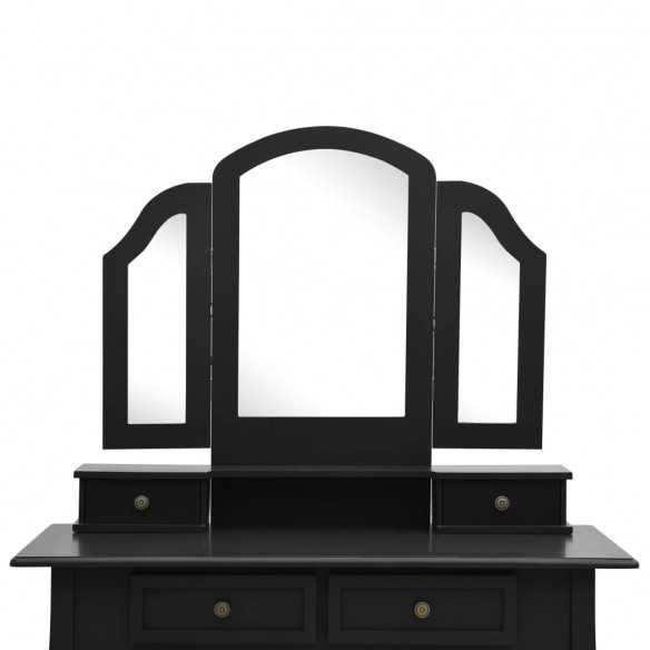 Ensemble de coiffeuse et tabouret Noir 100x40x146 cm Paulownia