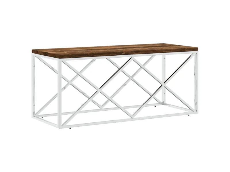 Table basse acier inoxydable et bois massif de récupération