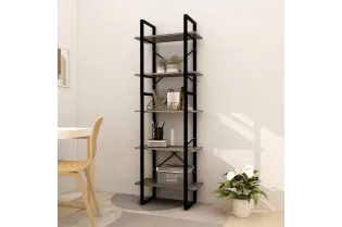 Bibliothèque à 5 niveaux Gris 60x30x175 cm Bois de pin