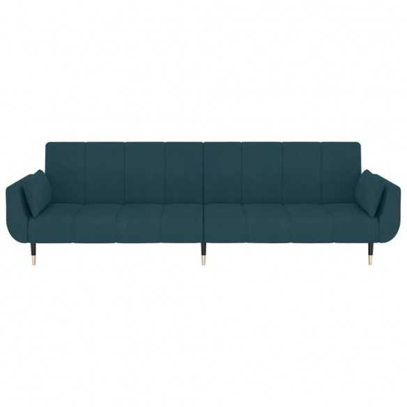 Canapé-lit à 2 places avec deux oreillers Bleu Velours