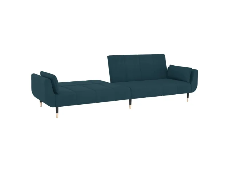 Canapé-lit à 2 places avec deux oreillers Bleu Velours