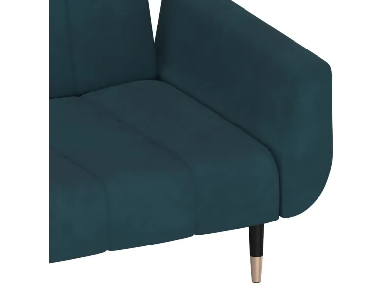 Canapé-lit à 2 places avec deux oreillers Bleu Velours