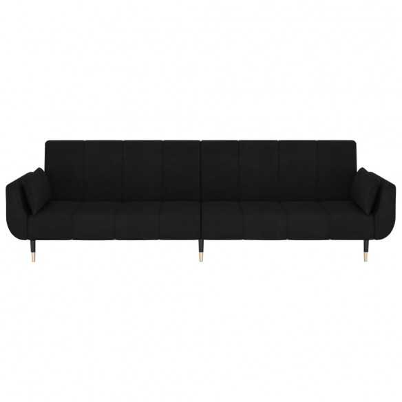 Canapé-lit à 2 places avec deux oreillers Noir Velours