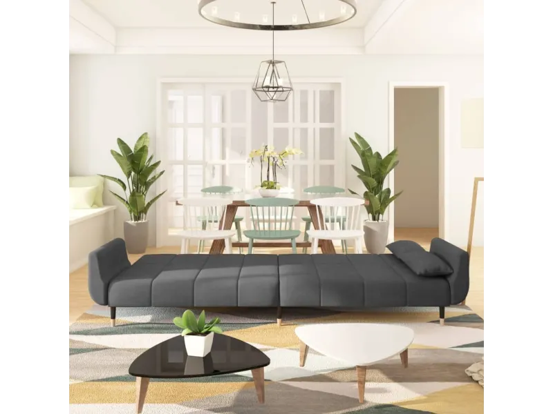 Canapé-lit à 2 places avec deux oreillers Gris foncé Velours