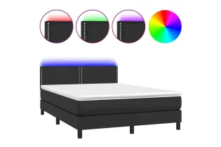 cadre de lit avec matelas et LED Noir 140x200cm 2