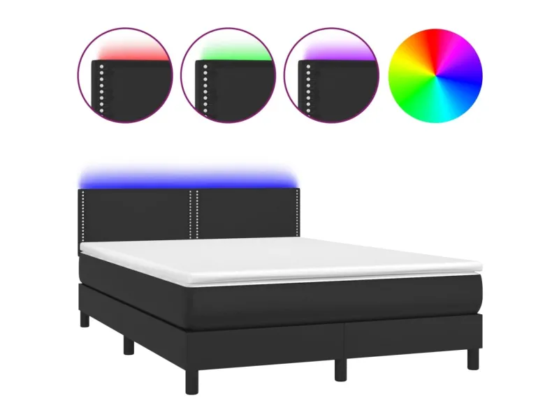 cadre de lit avec matelas et LED Noir 140x200cm