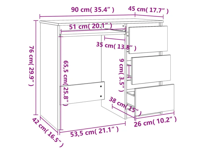 Bureau Blanc 90x45x76 cm Aggloméré