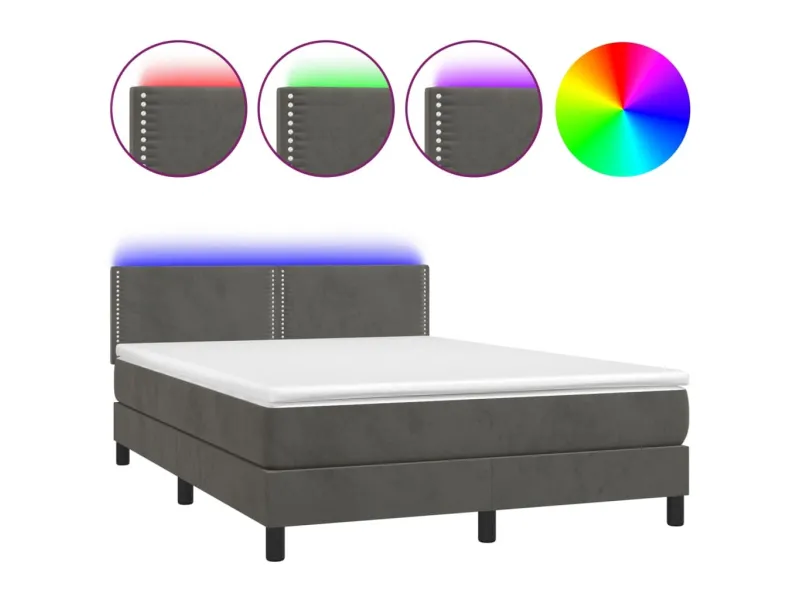 cadre de lit avec matelas LED Gris foncé 140x200 cm