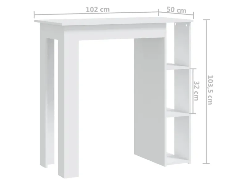 Table de bar avec étagère Blanc 102x50x103,5 cm Aggloméré