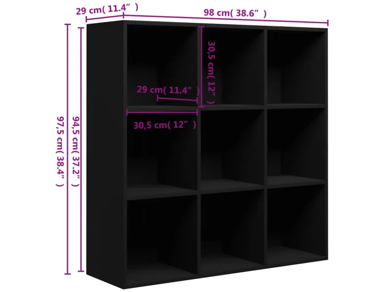 Bibliothèque Noir 98x30x98 cm Aggloméré