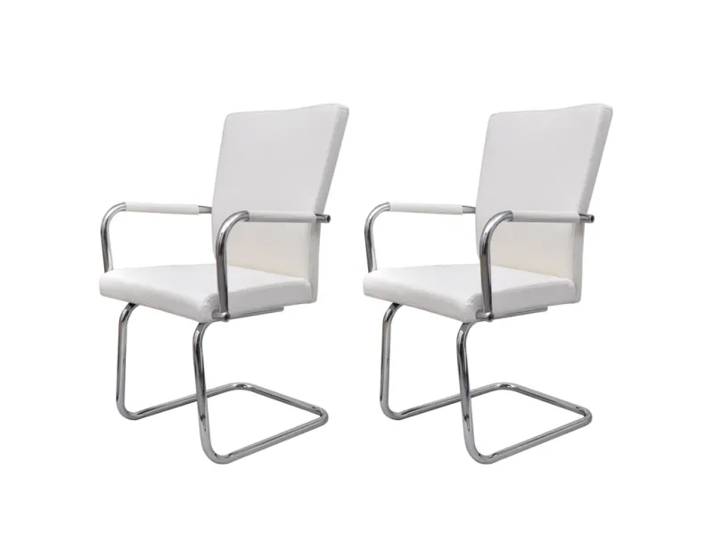 Chaises à manger cantilever lot de 2 blanc similicuir