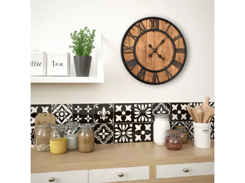 Horloge murale vintage à quartz Bois et métal 60 cm XXL