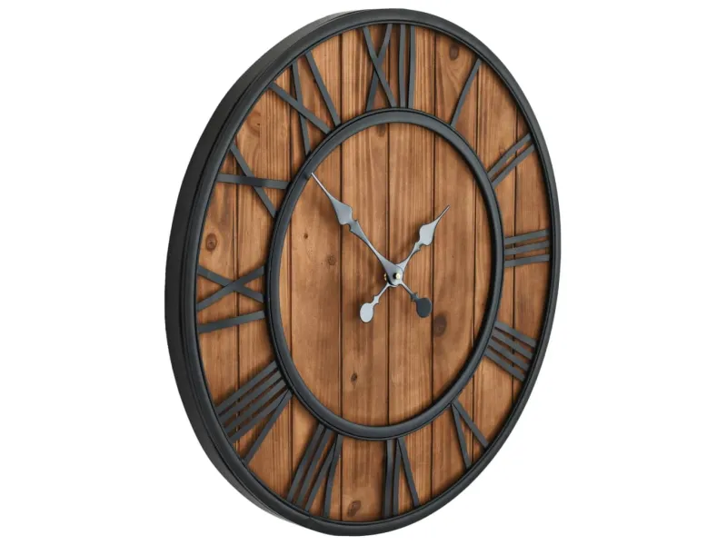 Horloge murale vintage à quartz Bois et métal 60 cm XXL