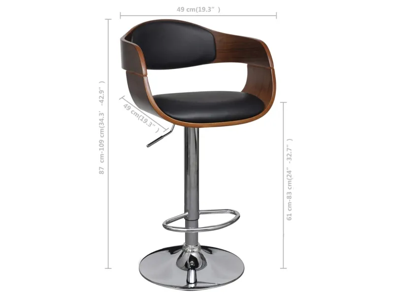 Tabourets de bar lot de 2 noir bois courbé et similicuir