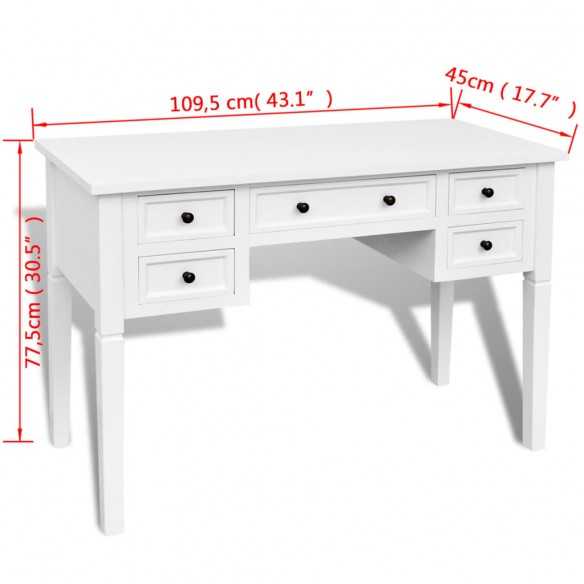 Bureau blanc à 5 tiroirs