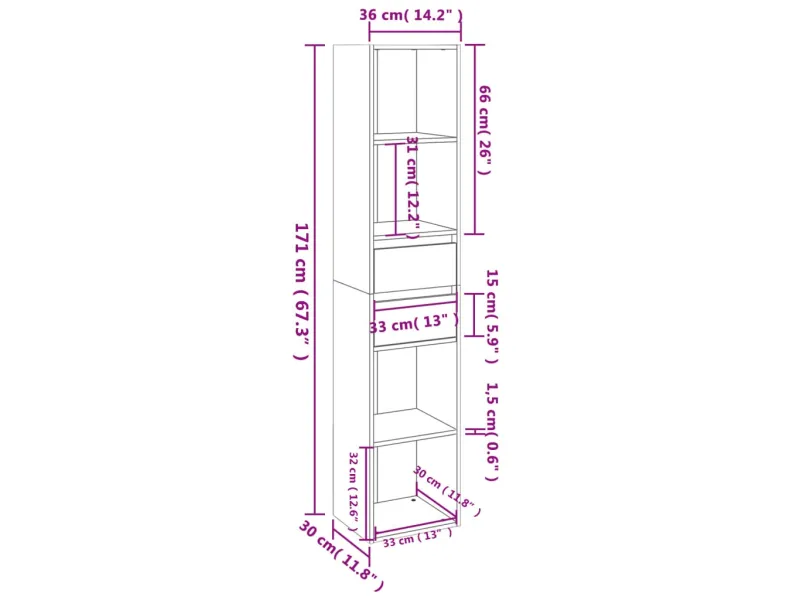 Bibliothèque Sonoma gris 36x30x171 cm 