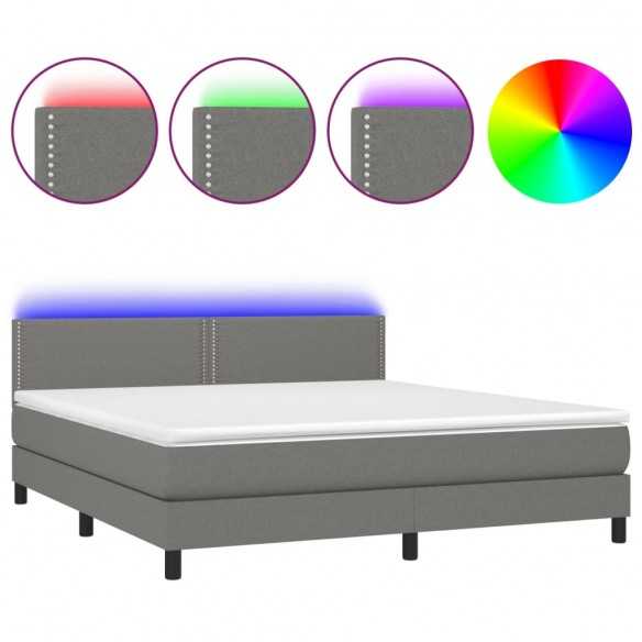 cadre de lit et matelas et LED Gris foncé 160x200 cm