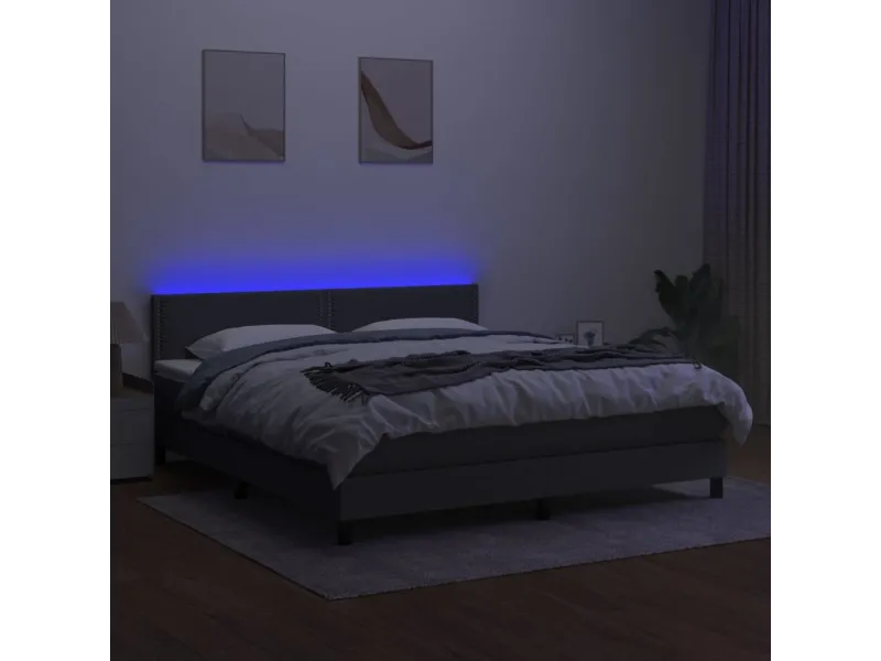 cadre de lit et matelas et LED Gris foncé 160x200 cm
