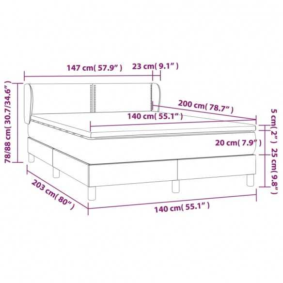 cadre de lit et matelas Gris foncé 140x200cm Velours