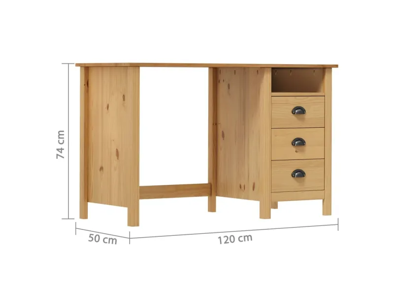 Bureau Hill avec 3 tiroirs 120x50x74 cm Pin solide