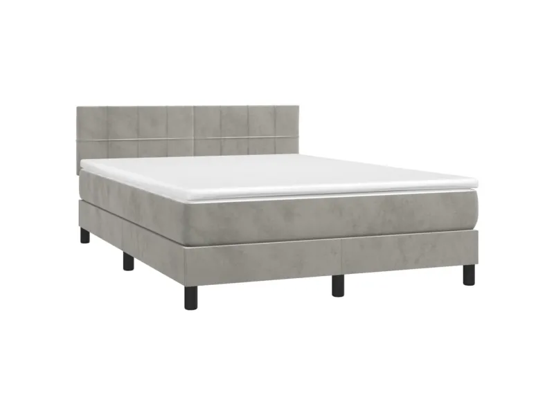 cadre de lit et matelas Gris clair 140x200cm Velours