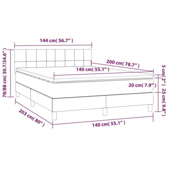 cadre de lit et matelas Gris clair 140x200cm Velours