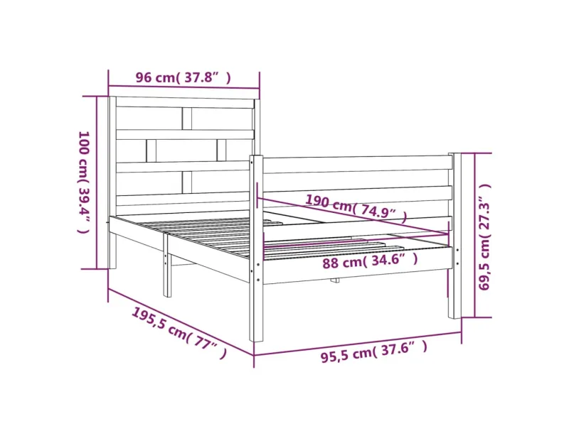 Lit Blanc Bois massif 90x190 cm Simple