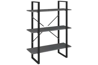 Bibliothèque à 3 niveaux Gris 80x30x105 cm Bois de pin massif 2