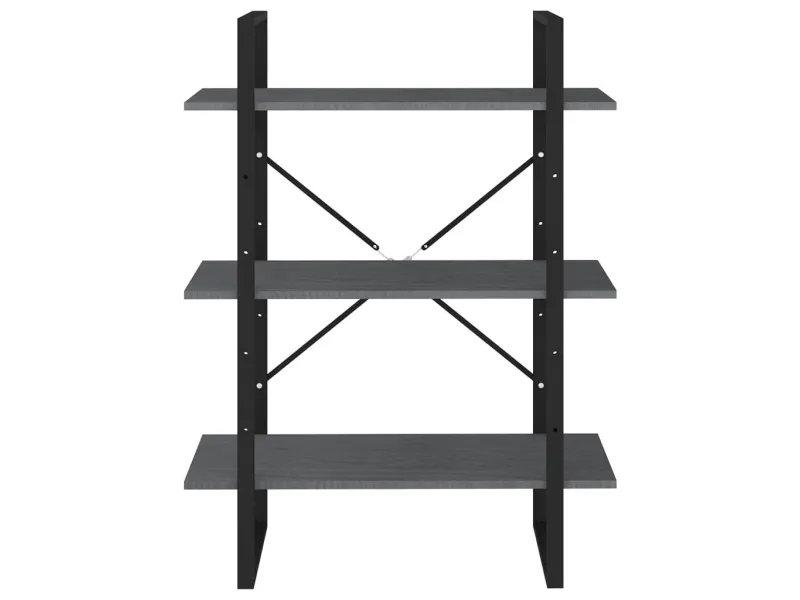 Bibliothèque à 3 niveaux Gris 80x30x105 cm Bois de pin massif
