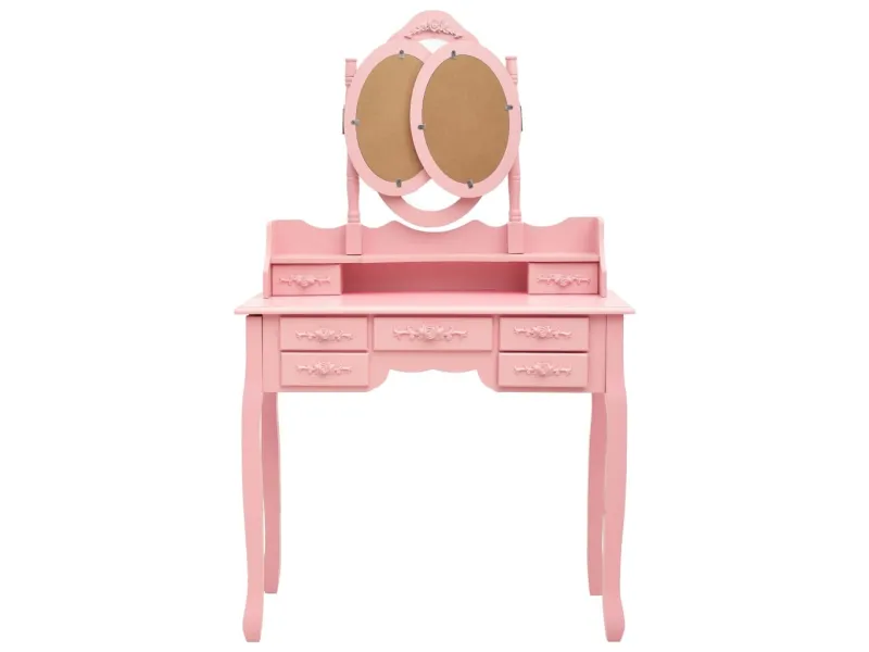 Coiffeuse avec tabouret et miroir pliable en 3 Rose