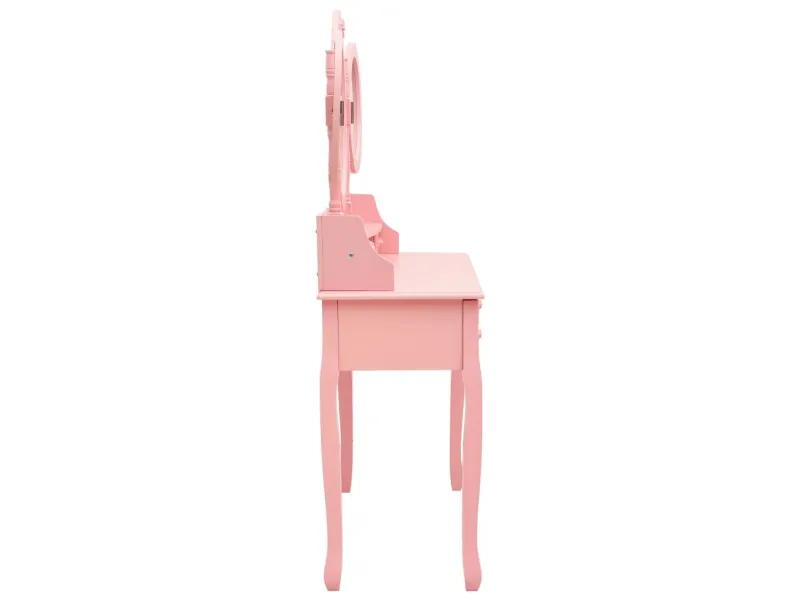 Coiffeuse avec tabouret et miroir pliable en 3 Rose