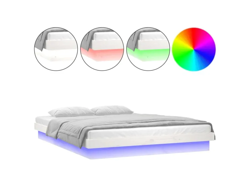 Lit à LED blanc 120x200 cm bois massif