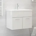 Armoire d'évier avec lavabo intégré Blanc brillant Aggloméré