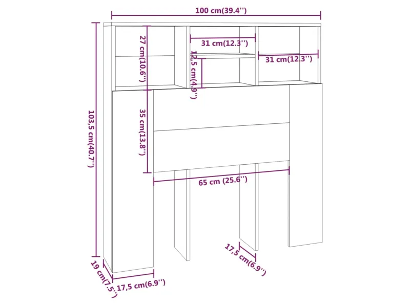 Armoire de tête de lit Sonoma gris 100x19x103,5 cm