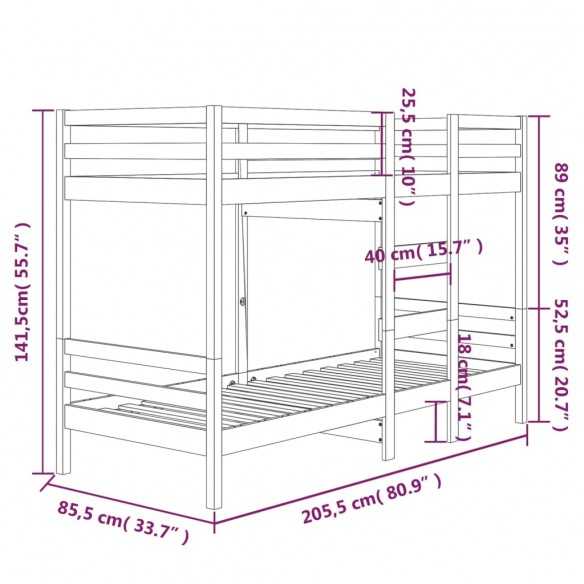 Lit superposé 80x200 cm Bois de pin massif