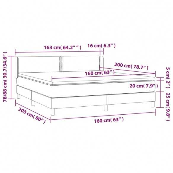 cadre de lit avec matelas Gris foncé 160x200cm Tissu